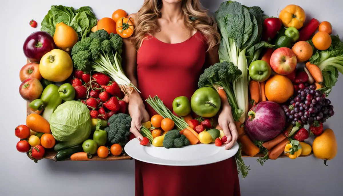 Image of a woman holding a plate of fruits and vegetables, representing the basics of nutrition